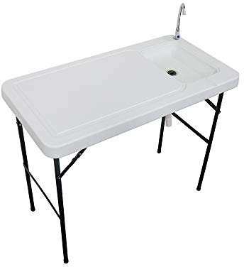 Stromberg's Outdoor Folding Fish and Game Cleaning Table with Sink Portable & Durable Upgraded Drainage Hose, Stainless Steel Faucet, White