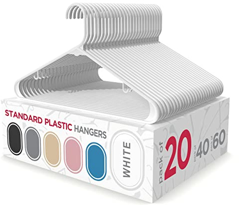 Sharpty Plastic Hangers Clothes Hangers for Clothing, Closet, Coats & Shirts - Durable, Thick, Tough & Space Saving - for Everyday Standard Use, Room Essentials & Basics - 20 Pack - White