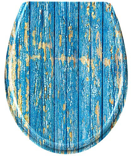 XMTECH WC Sitz Toilettendeckel Absenkautomatik mit Absenkautomatik/Softclose, Universal Größe Toilettensitz aus Hartplastik Klodeckel aus Duroplast - Blau Planks