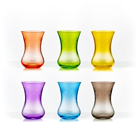 Crystalex Teegläser Floral Claudia Kristallglas Teeglas 120 ml mehrfarbig Gravur 6er Set Bohemia