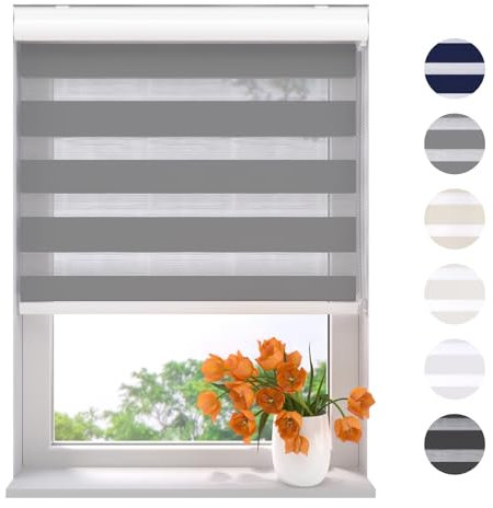 Radeco® Doppelrollo mit Kassette 90 x 175 cm (BxH) grau, Blickdicht oder Transparent, ohne Bohren möglich, doppelrollo wandmontage, Duo Rollo, doppelrollo 90 cm breit