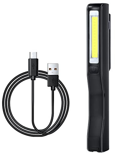 flintronic Werkstattlampe, LED Arbeitsleuchte, COB Arbeitsleuchte, LED Handlampe Wiederaufladbare, Superhelle LED Inspektionsleuchten mit Magnet Clip und USB Ladungskabel Schwarz (1 Stück)