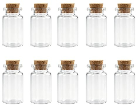10 Pcs Small Glass Bottles With Cork Lids, Mini Spell Jars, Empty Message and Wishing Bottles, Miniature Potion Containers for DIY Crafts, Decoration, Wedding Party