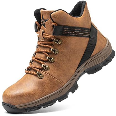 Zapatos de trabajo para hombre, impermeables, zapatos de seguridad para mujer, zapatos de punta de acero, zapatos de motociclismo, zapatos transpirables, marrón, 41 EU
