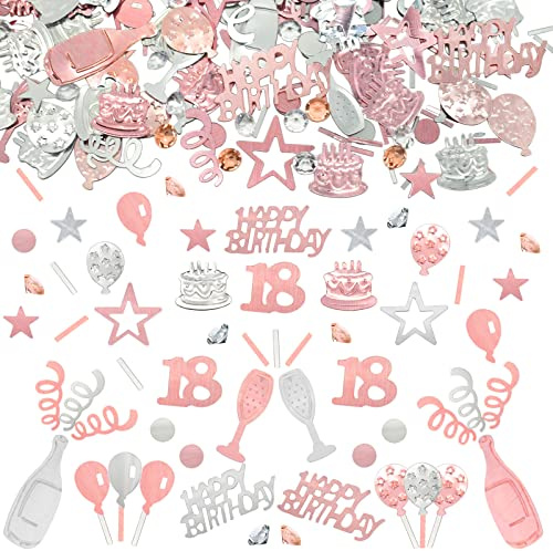 18 års födelsedag koriander, 18 rosa guld grattis på födelsedagen koriandolis födelsedagar 18 år, konfetti silver svart och rosa nummer 18 konfetti födelsedagsdekorationer