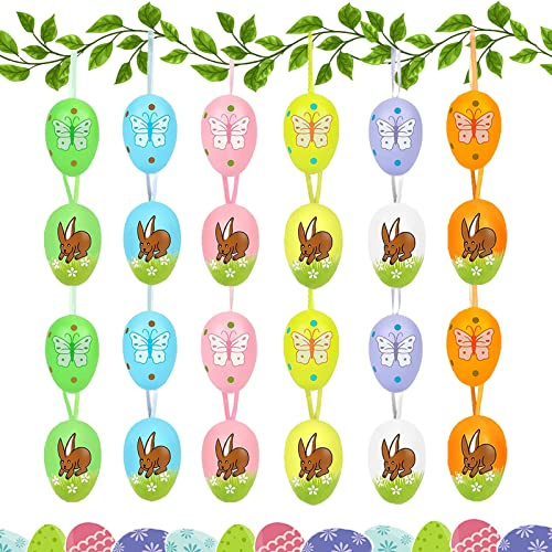 Ostereier Plastik, 24 Stück Ostereier zum Aufhängen, Bunt Ostereier Deko, Ostereier für Draußen, Ostereier Aufhängen, Ostern Dekorationen, Ostereier Deko, Ostereier mit Band für Osterstrauchdeko