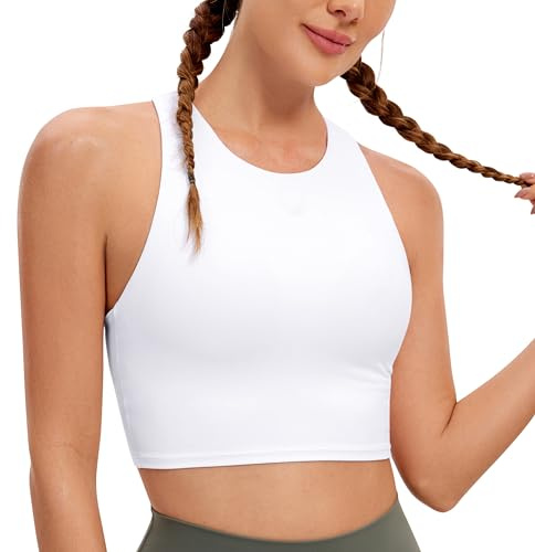 CRZ YOGA Butterluxe Mujeres Y-Espalda Elevado Cuello Palangre Sostén Deportivo - Acolchado Cultivo Tanque Tops Blanco 40