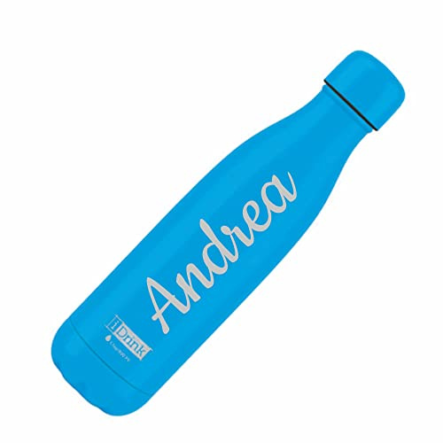 Botella térmica I-drink personalizada de acero inoxidable personalizable de 500 ml, aislada a prueba de fugas para deportes, niño, niña, 24 h frío & 12 h cálido (azul)