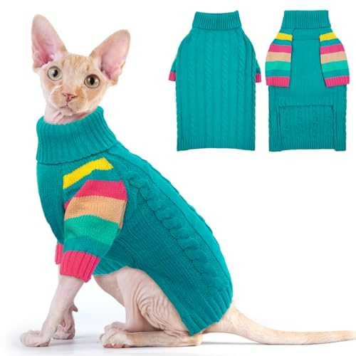MHaustlie Kleiner Hundepullover, Warmer Hundesweater für kaltes Wetter, Strickwaren mit Rollkragen, Dicker Warmer Pullover, Hundesweater für Chihuahua, Bulldogge, Dackel, Mops, Yorkie (Blaugrün, XS)