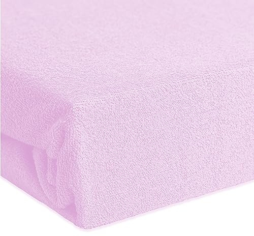 Stretch Terry Towelling Fitted Sheet 10 Deep Mattress Cover Fully Elasticated Hem Soft Terry Towel Bed Sheets (Pink, Single)