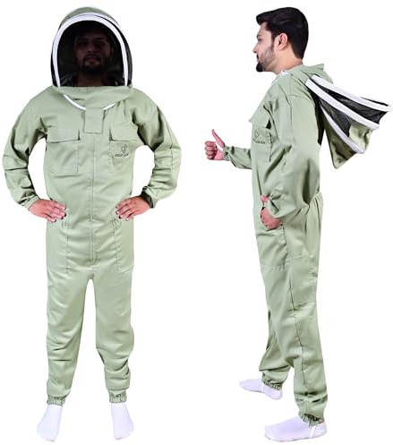 Bee Suit Traje de apicultura profesional de polialgodón de cuerpo completo con sombrero, chaqueta y pantalón protectores, equipo de apicultores para hombres y mujeres (Velo de fantasía verde oliva, S)
