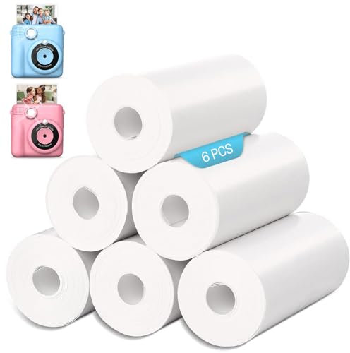 MILFECH 6 Rollen Druckpapier Thermopapier für Kinderkamera, Sofortdruck Thermopapier Druckpapier Nachfülldruckpapier, Nachfüllpapier für Kinderkamera Sofortdruckkamera, Weiß