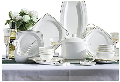 Juegos de Cena de Porcelana de Hueso, Juego de vajilla de cerámica combinada de Phnom Penh con Alivio Creativo nórdico Adecuado para Regalos, Bodas, hoteles, 60 Piezas