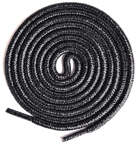 Olukssck 2 Paar Glitzer Schnürsenkel Rund, Glänzende Farbige Runde Schuhbänder für Sneaker, Sportschuhe und Stiefel, Schwarz, 100cm