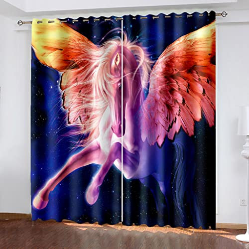 Verdunkelungsvorhang Kinderzimmer Blickdichter Vorhang 230X234cm（H X B） Digitaldruck 3D Buntes Kunst-Pegasus Ösenschal 2Er Set Vorhänge Wohnzimmer Schlafzimmer Thermo Gardinen