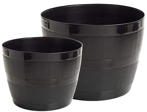 AAMEN Outdoor/Indoor Barrel Planter, Garden Patio Flowers & Vegetables Plants Pot, Large Plastic Plant Pots, Planters Outdoor, Flower Pots Outside, Garden Planters Indoor Plant Pot (34cm)