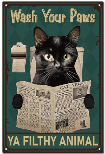 CREATCABIN Targa in Metallo con Lettura di Gatti Targa in Metallo Vintage Poster Pittura retrò Targa in Ferro Decorazione da Parete Arte Murale Targa da Appendere per Bagno Casa Toilette 30x20cm