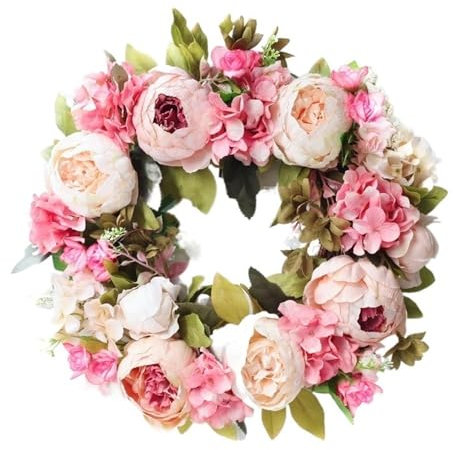 WANGZEYU KüNstlicher Kranz Große Blumengirlande, künstliche Kränze, Seidenrosen, Pfingstrosen, runde Rattan-Simulationsgirlande for Hochzeit, Party, Dekoration Kranz Aus(C-5-40cm)