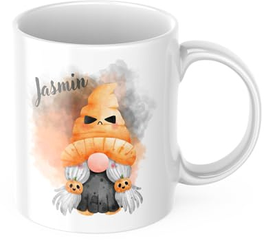 drunkLY Weihnachtstasse mit Namen - mit Gnom-Motiv - personalisierter Keramik Kaffee-Becher – Weihnachts-Tasse - Glühwein-Tasse - Nikolaus & Wichteln Geschenk-Idee (Gnom-Halloween)
