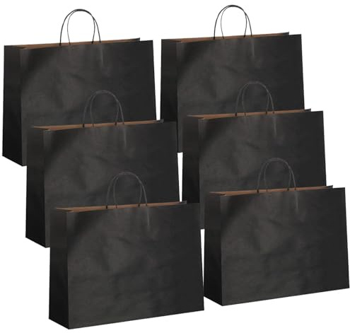 Kugooyi Geschenktaschen – 6 Stück stabile Kraftpapiertüten mit Henkel, ideal für Weihnachten, Kindergeburtstag, Partys, Hochzeiten & Süßigkeiten (42 x 13 x 31 cm)