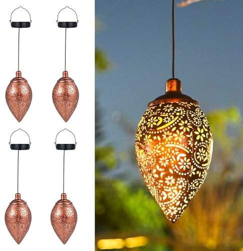 Görvitor Solarlaterne für Außen 4 Stück, Hängend Solar Laternen für Draußen mit IP65 Wasserdicht, Paisley Solarlampen für Außen für Outdoor Gartendeko Gehweg Patio Weihnachten Geschenke