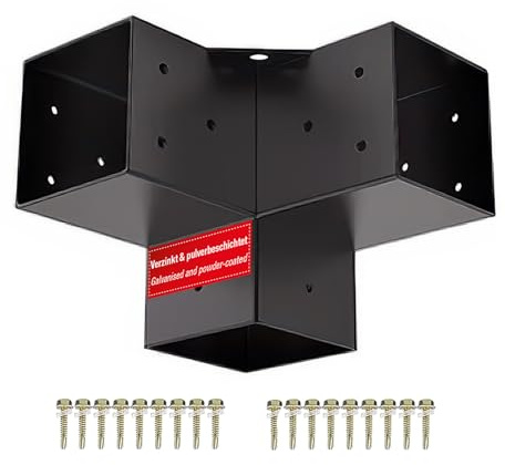 SOTECH Connecteur d'angle 90 x 90 mm (connecteur à 3 voies) carré en acier galvanisé et peint en noir par poudrage pour une protection maximale contre la corrosion