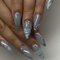 24pcs French Tip False Nails Medium Almond Press on Nails Grey Blue Silver Wave Fake Nails Glittery Stick on Nails Removable Glue on Nails Acrylic Nail Tips Women Nail Accessories