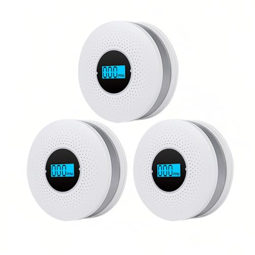 Lancoon 3 Paquetes Detectores Combinados MonóXido Carbono y Humo para El Hogar Pantalla LCD Que Funcionan Pilas Luz y Sonido Advertencia Detectores 2 En 1 Humo PortáTiles para Viajar FáCiles Instalar