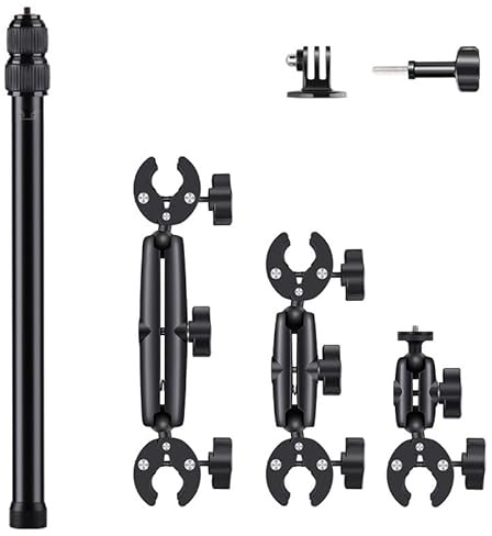 NEWFUN Soporte de Cámara, Accesorio para insta360 x4, Kit de Moto [ara insta360 x4,X3,X2, Rotación de 360 Grados, Doble Abrazadera, Doble Estabilidad, Soporte de Moto, Compatible con Múltiples