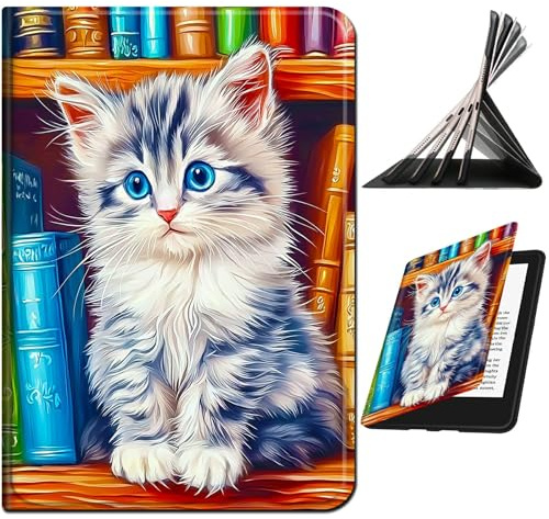 RWUTYTIUL Schutzhülle für Amazon Kindle Fire HD 8 & 8 Plus (12. / 10. Generation, 2024/2022/2020), stoßfest, intelligent, mehrwinkelig, mit automatischer Sleep/Wake-Funktion, Buch, Katzen-Motiv