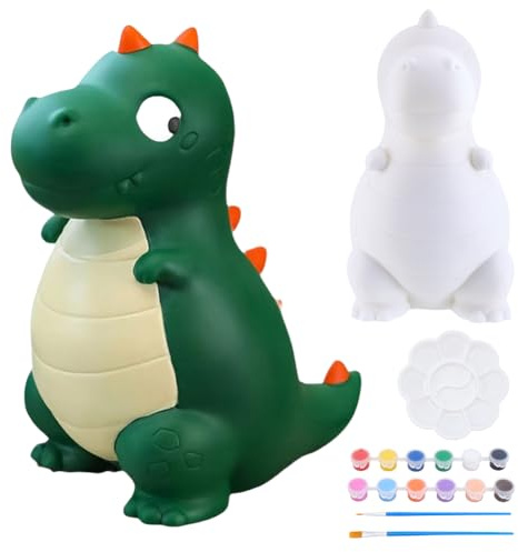 WEBEEDY Keramik Dinosaurier Spardose Malset Unbemalter Weißer Keramik Dinosaurier Für Erwachsene Anfänger Bemalen Sie Ihre Eigene Sparbüchse Mit Farben Und Pinseln