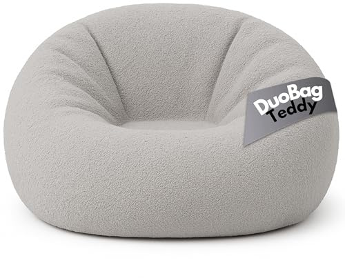 PATCH HOME Comfortline 2 in 1 Teddy Sitzsack Sessel Bean Bag – Gaming Sitzsäcke für Erwachsene & Kinder mit Reißverschluss – Bereits befüllt – Ideal zum Sitzen und Liegen (Grau, Ø155 cm)