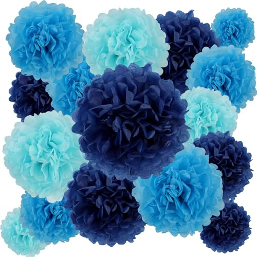BestoFun 16 Stück Blau Seidenpapier Pompoms Himmelblau Pompons Deko Hellblau Königsblau Pompoms Dekoration für Hochzeit Deko Tischdeko Geburtstagsdeko Gartenparty Deko