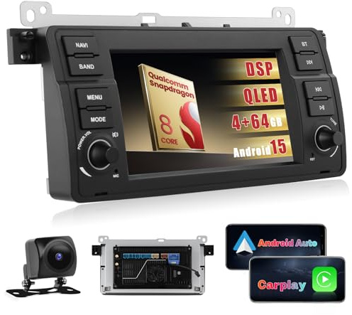 [4G+64G] Inefala Android 15 Autoradio für BMW E46 1998-2006 mit Wireless Carplay Android Auto, 8-Kern Qualcomm Snapdragon Chip, 7 Zoll Radio mit GPS WiFi DSP RDS/FM Bluetooth Rückfahrkamera Mic