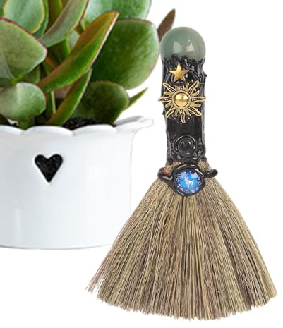 Escoba de Bruja,Escoba Altar Bruja con Sanador Compacta Adorno Escritorio, Decoración para el Hogar Salón Restaurante Sala Yoga Meditación Baño