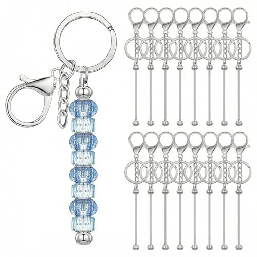 Dryxog 16 Stück Set Schlüsselanhänger Machen Blanko Silber Metall Rohlinge | Schlüsselanhänger Basteln DIY Schmuckherstellung Universal Bag Charm für Handykette Perlen Anhänger Zubehör (Selber)