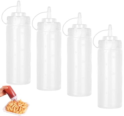 shweehon 4 PCS Squeeze Bottle, Sauce Bottle, Squeezy Bottles with Nozzles, Plastic Bottles, for Sauce,BBQ,Salad Dressing,Paint,Oil,Icing,Liquids,Art,Crafts,Glue(White 250ml)