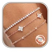 CASSIECA 3 Stück Armband Damen Silber 925 Armbänder Damen Set Silber Gold | Armband Damen Silber Gold Armbänder Armband Set Armbänder Verstellbare Stapelbare Kettenarmband Silber Gold Schmuck für Damen