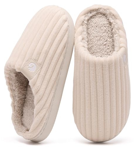 Guyarns Chaussons Femmes Hommes Hiver,Chaud Pantoufles Femmes En mousse à mémoire de forme Velours côtelé Semelle antidérapante Slippers confortables pour l'intérieur l'extérieur(Beige,40/41 EU)