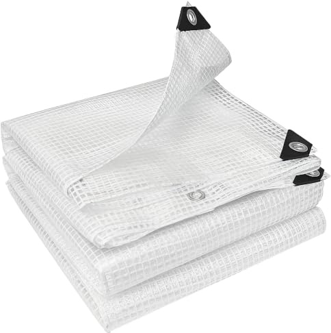 Outsunny 3 x 5m Waterproof Tarpaulin Heavy Duty 140GSM PE Tarp White | Tear-Resistant, Reinforced Grommets, UV Protected, Cover Tarp Sheet, Garden Furniture, Greenhouse, Groundsheet, Firewood