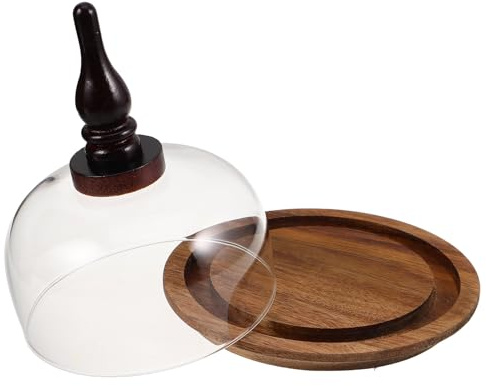 Zerodeko Wood Cake Stand with Glass Dome Covered Platter for Dessert | Rustic Tray Shape, Stable Base, Lid, Festive Celebrations and Daily Use