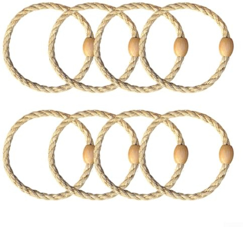 Juego de lanzamiento de anillos de 8 piezas que incluye anillos de cuerda de cáñamo y cuentas de madera, ligeras y pequeñas para juegos de patio, actividades de verano, velocidad de juego educativo y