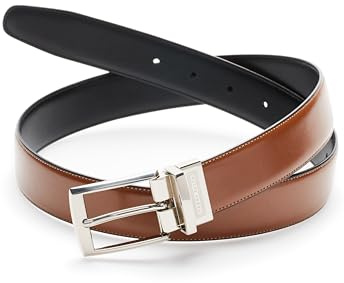 Perry Ellis Portfolio Men's Amigo Reversible Leather Belt, Stitched Edges, Durable, 1.5” Width (Available in Big & Tall), Luggage Brown, 38