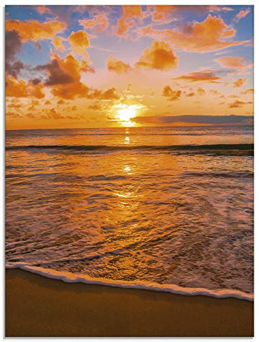 ARTland Wanddeko Glasbilder Wandbild Glas Bild einteilig 60x80 cm Hochformat Strand Meer Sonnenuntergang Natur Landschaft Urlaub Himmel Sonne T6AQ