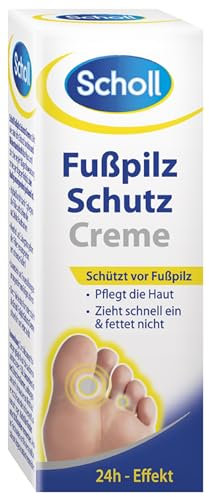 Scholl Fußpilzcreme zur Pflege, 30 ml - Intensive Fußpilzbehandlung, hautfreundliche Formel, Jojobaöl & Vitamin E, 24h Schutz vor Fußpilz, kühlender Menthol & Eukalyptus Effekt, effektive Fußpflege