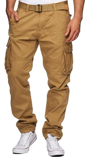 Indicode Uomini William Cargo Pants | Pantaloni Cargo in Cotone con 7 Tasche Incluso Cintura Amber L
