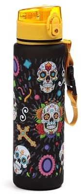 Puckator Borraccia Infrangibile con Beccuccio 600ml - Teschio Messicano - Day of the Dead, BPA Free, Soft Touch