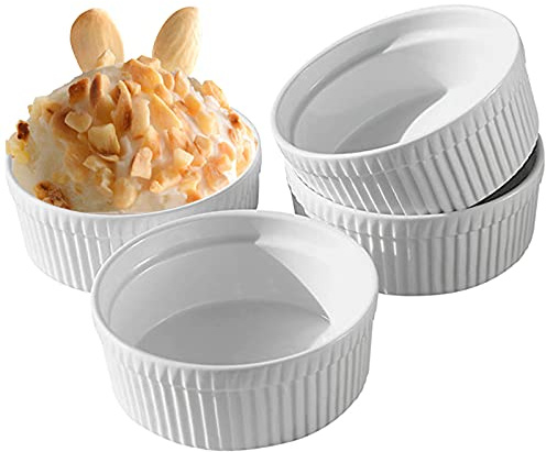 Cinf® 296ml Soufflé Creme Brulee Bowls Set of 4 Schälchen aus Keramik Ofenfeste Förmchen Auflaufförmchen Porzellan For Muffins Cupcakes Small Casserole Weiß
