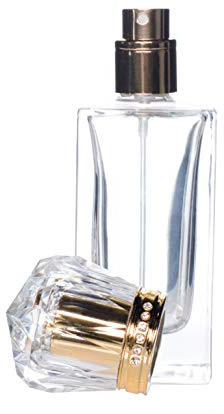 Zénitude Glassworks 50ml Empty Glass Perfume Spray Bottle Atomiser Refillable Crystal Cap (Gold)