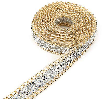 Goldenes Diamantband, Akozon 5 Yard 15 mm, Goldrand, Silber, Diamantwickel, Rolle, Strasssteine, Dekoration für Hochzeitstorte